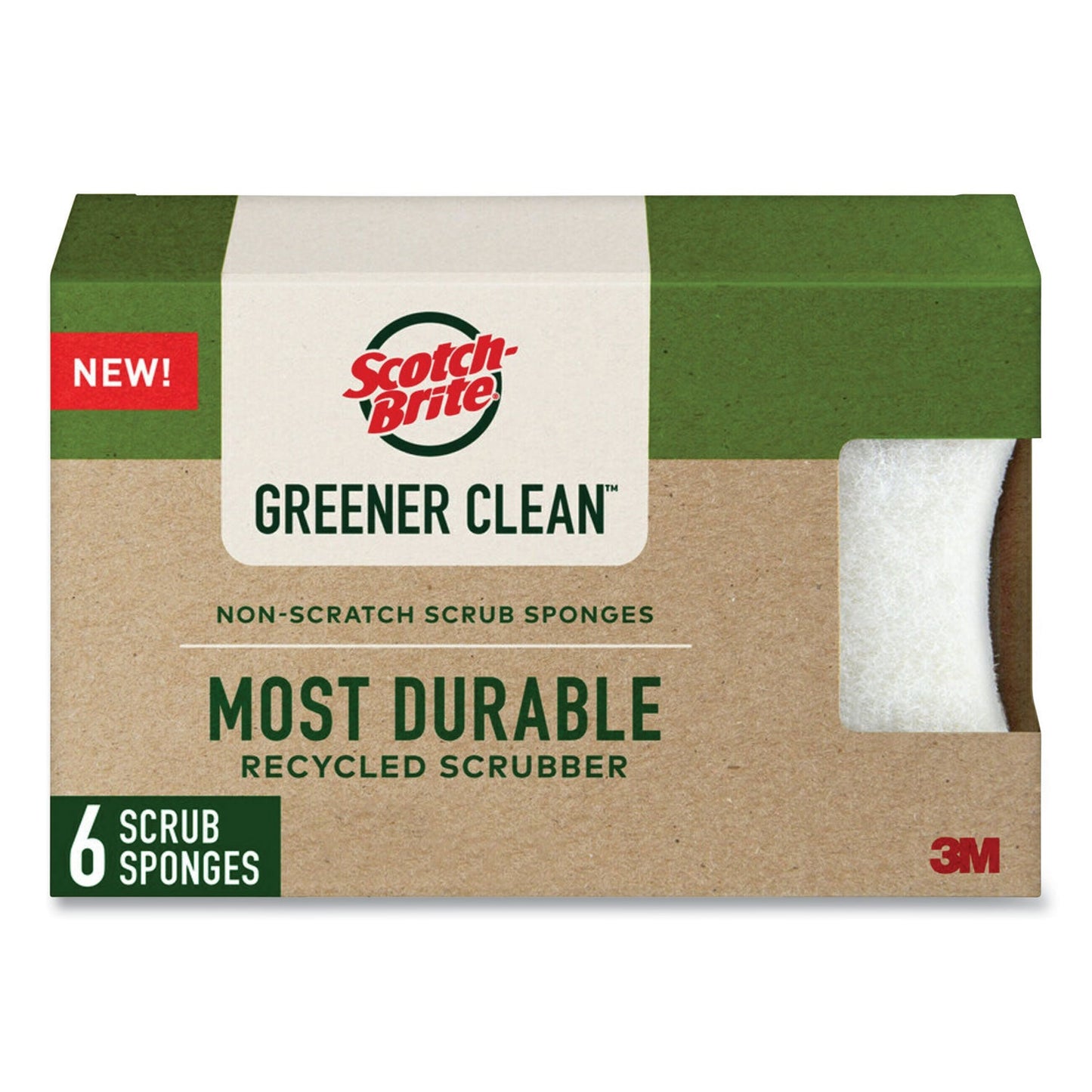 Scotch Brite Greener Clean Non-Scratch Scrub Sponge, 2.6 x 3.3, 0.7" Thick, White, 6/Pack (MMM97036UG)