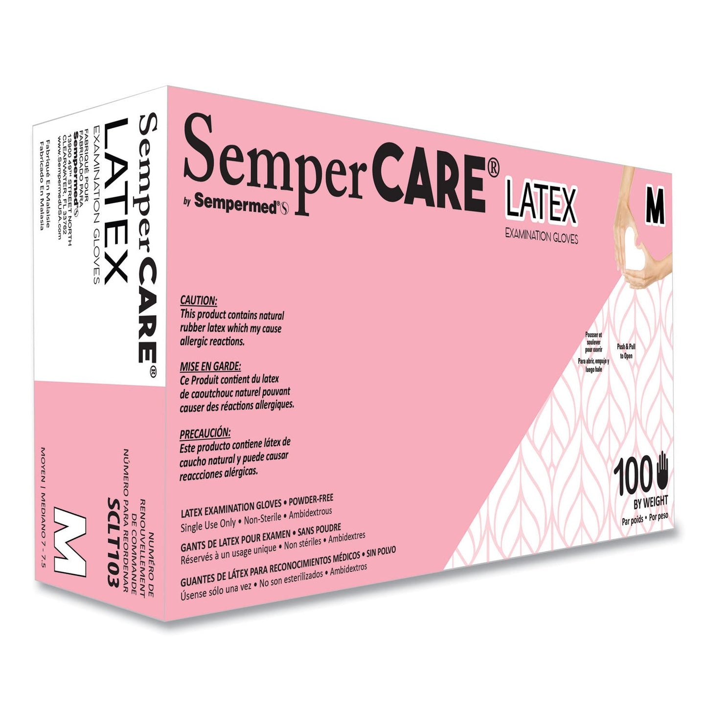 SemperCare Latex Examination Gloves, Cream, Medium, 100/Box, 10 Boxes/Carton (SEZSCLT103)