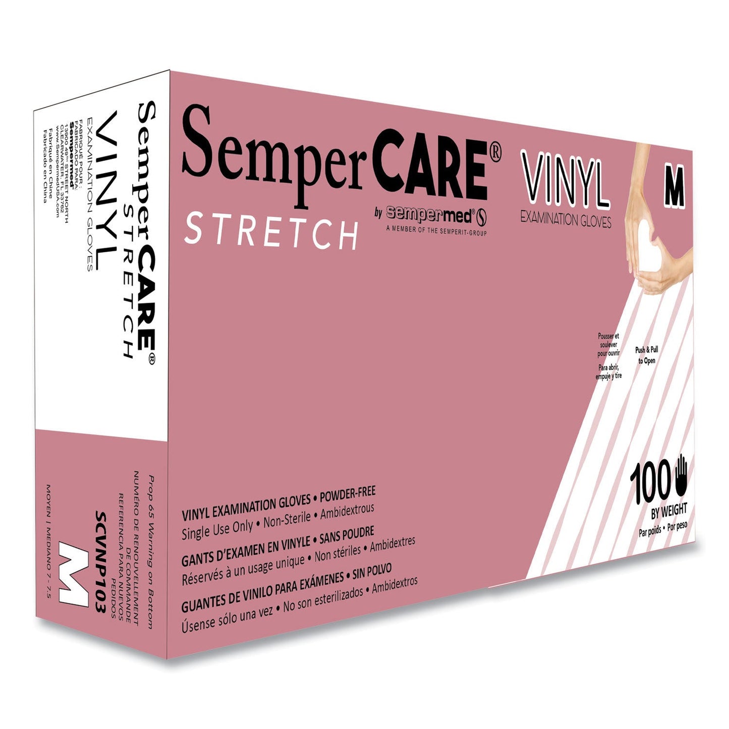 SemperCare Stretch Vinyl Examination Gloves, Cream, Medium, 100/Box, 10 Boxes/Carton (SEZSCVNP103)