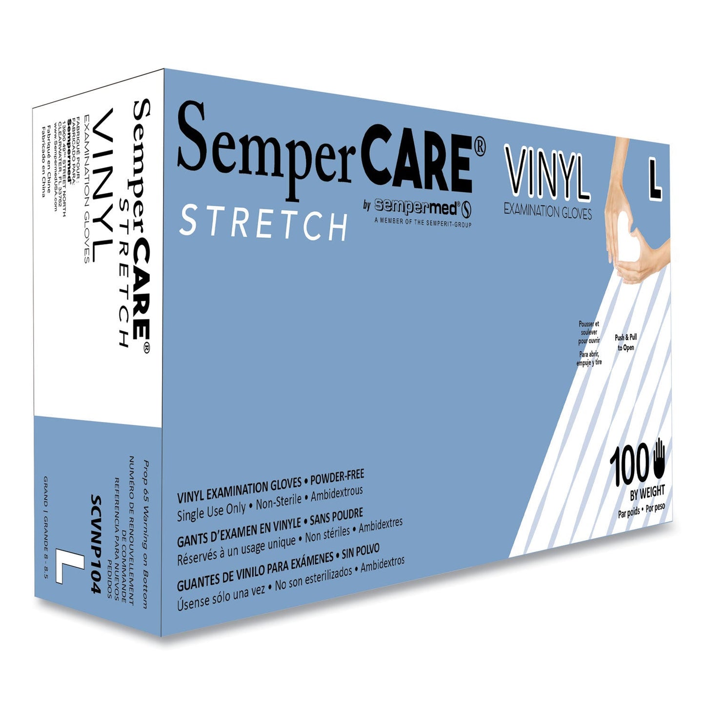SemperCare Stretch Vinyl Examination Gloves, Cream, Large, 100/Box, 10 Boxes/Carton (SEZSCVNP104)