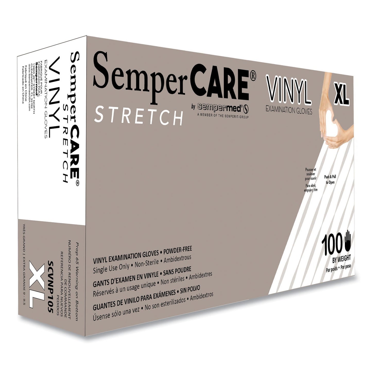 SemperCare Stretch Vinyl Examination Gloves, Cream, X-Large, 100/Box, 10 Boxes/Carton (SEZSCVNP105)