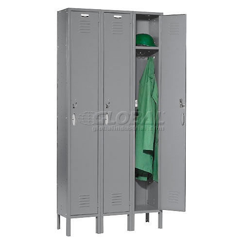 Global Industrial Capital 1-Tier 3 Door Locker, 36"W x 18"D x 78"H, Gray, Assembled (WB652141GY)