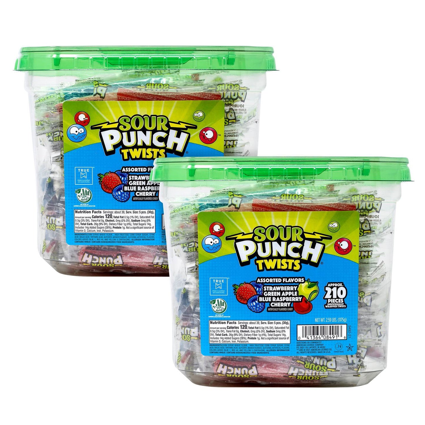 Sour Punch Twists, Variety, 2.59 lb Tub, Approx. 210 Pieces/Tub, 2 Tubs (GRR60004078)