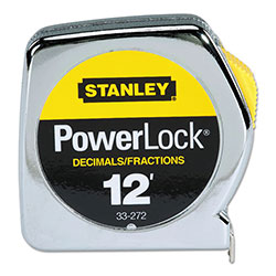 Stanley Bostitch® Powerlock® Tape Rules 1/2 in Wide Blade, 12 ft x 1/2 in, Inch/Decimal, Single Sided, Silver/Yellow (680-33-272)