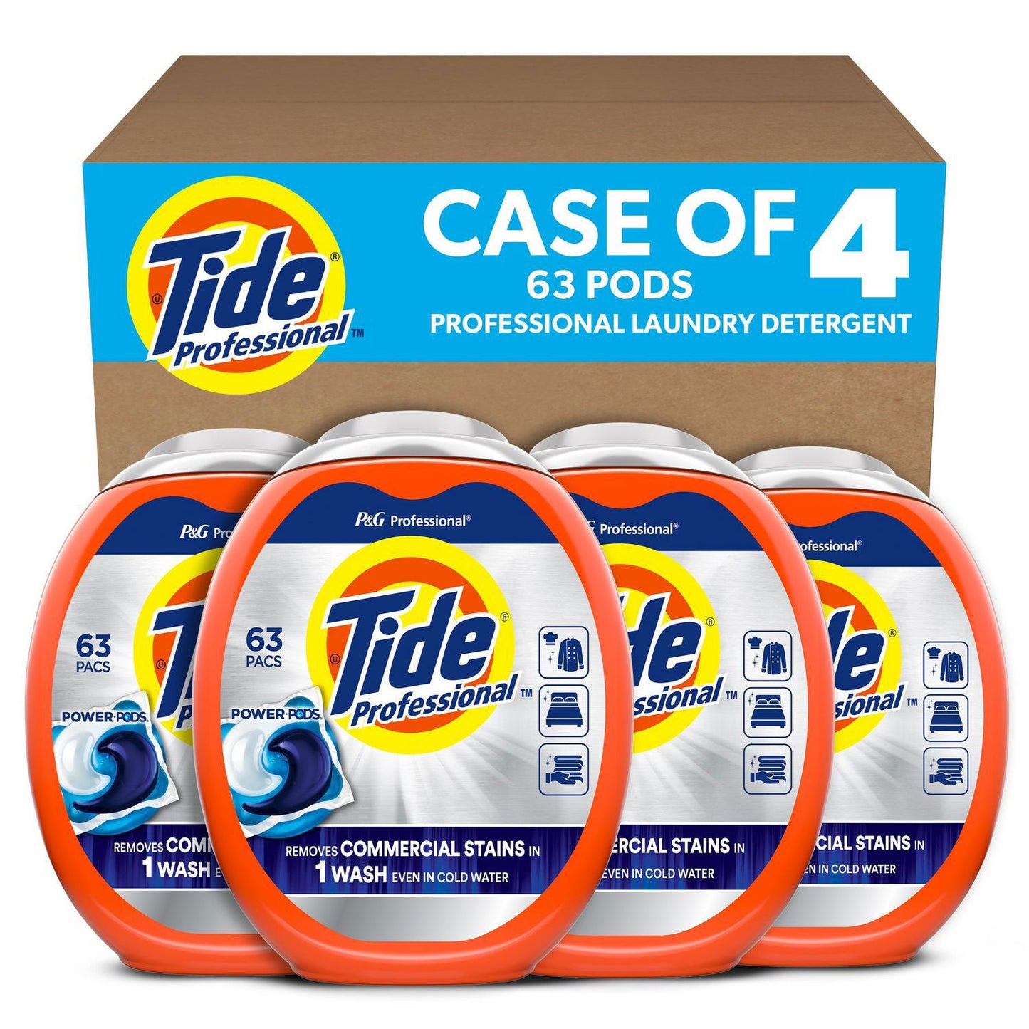 Tide Commercial Power PODS Laundry Detergent, 63 Liquid Pods/Tub, 4 Tubs/Carton (PGC14117)