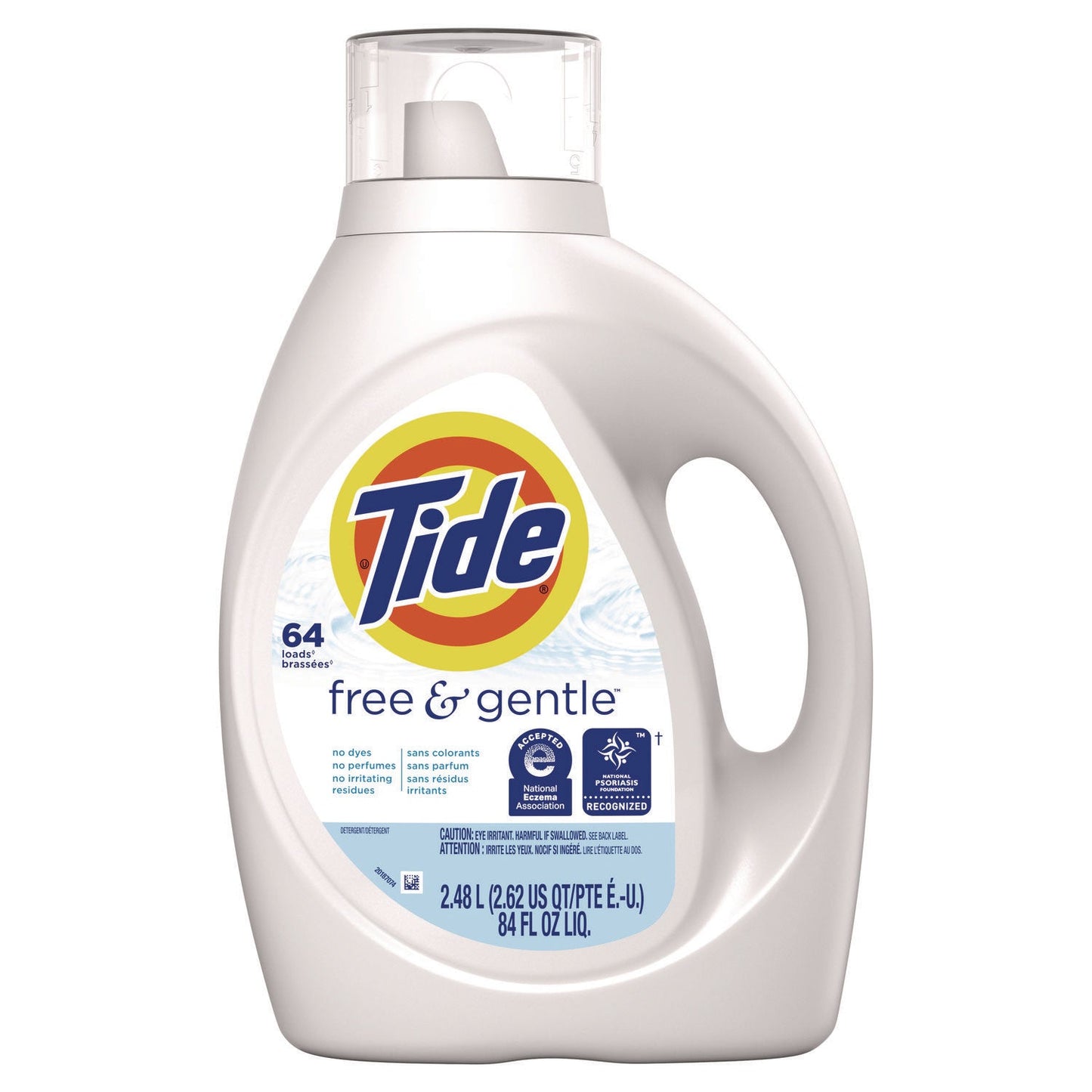 Tide Free and Gentle Liquid Laundry Detergent, 64 Loads, 84 oz Bottle, 4/Carton (PGC12144)
