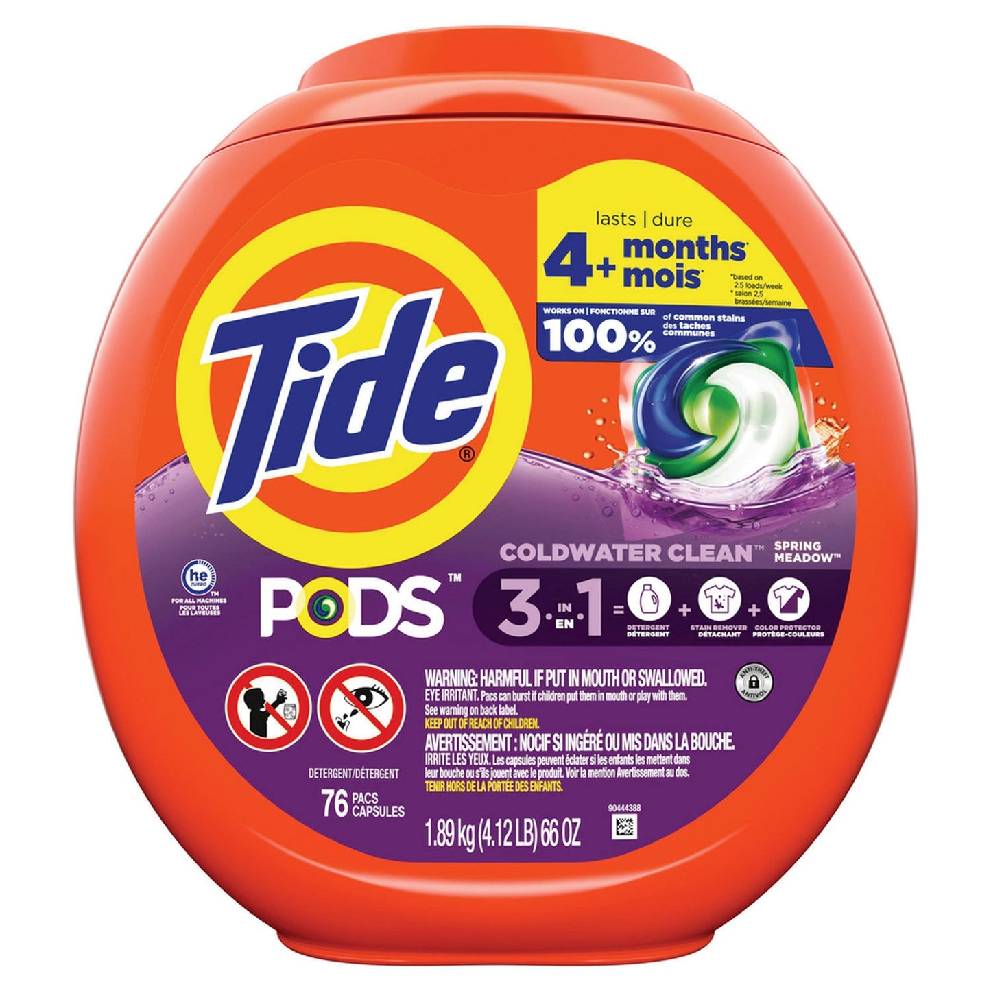 Tide PODS Laundry Detergent, Spring Meadow, 66 oz Tub, 76 Pacs/Tub, 4 Tubs/Carton (PGC09166CT)