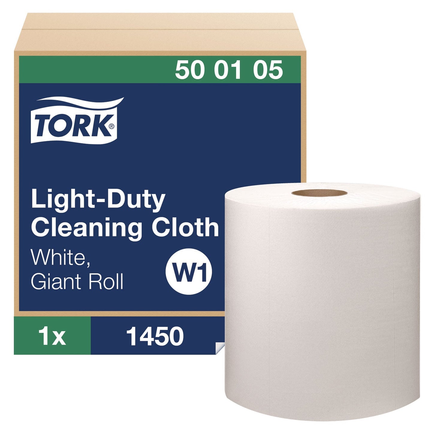 Tork Light Duty Cleaning Cloth, Giant Roll, 1-Ply, 9 x 12.4, White, 1,450 Sheet Roll/Carton (TRK500105)