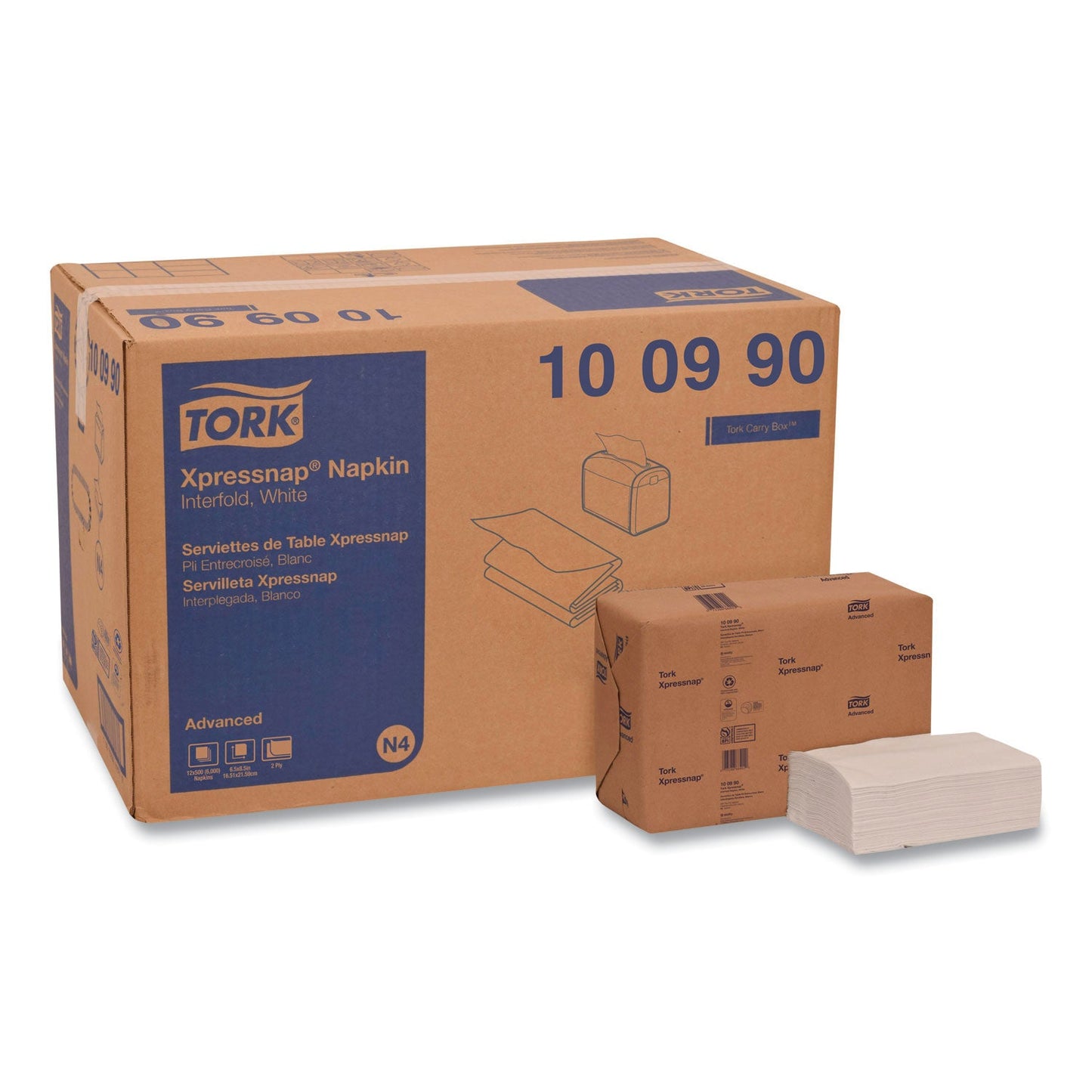 Tork Xpressnap Interfold Dispenser Napkins, 2-Ply, 6.5 x 8.5, White, 500/Pack, 12 Packs/Carton (TRK100990)