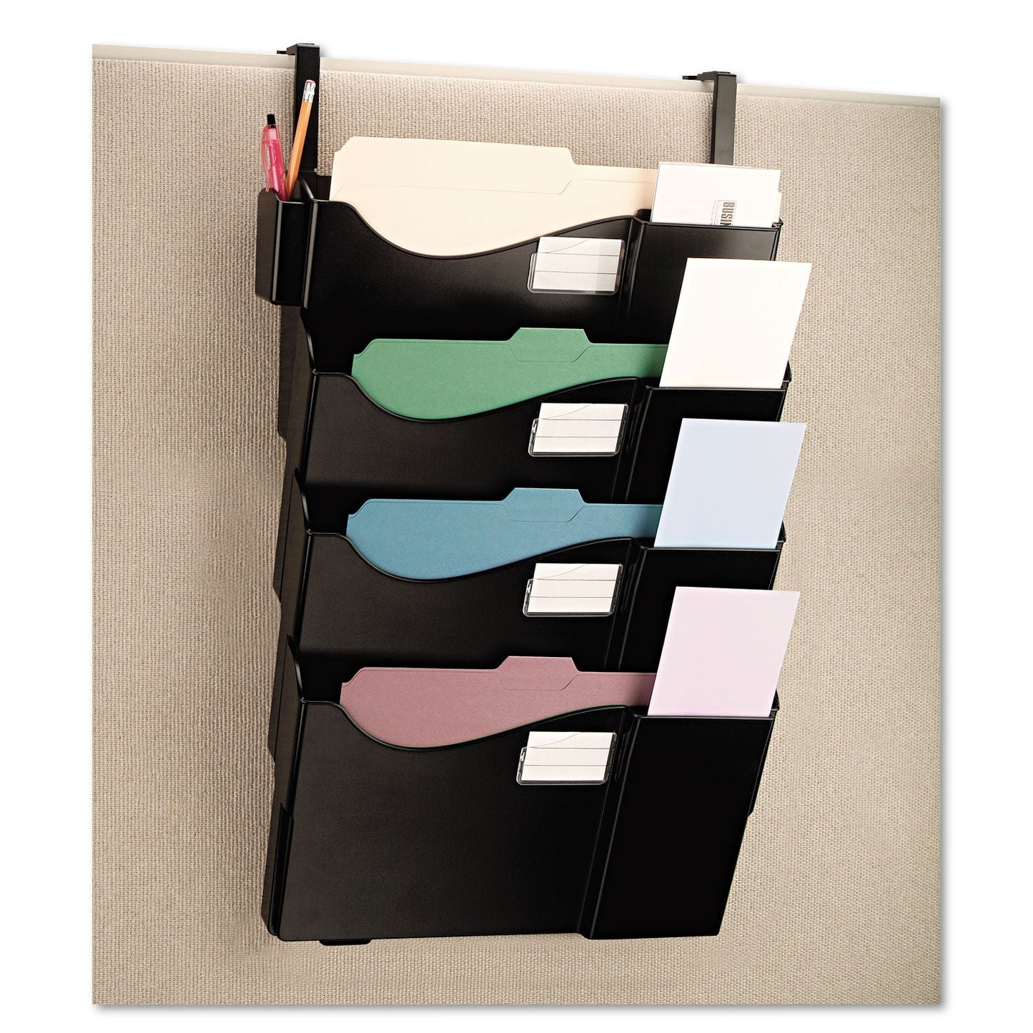 Universal Grande Central Filing System, Four Pocket, Partition Mount, Plastic, Black (UNV08138)