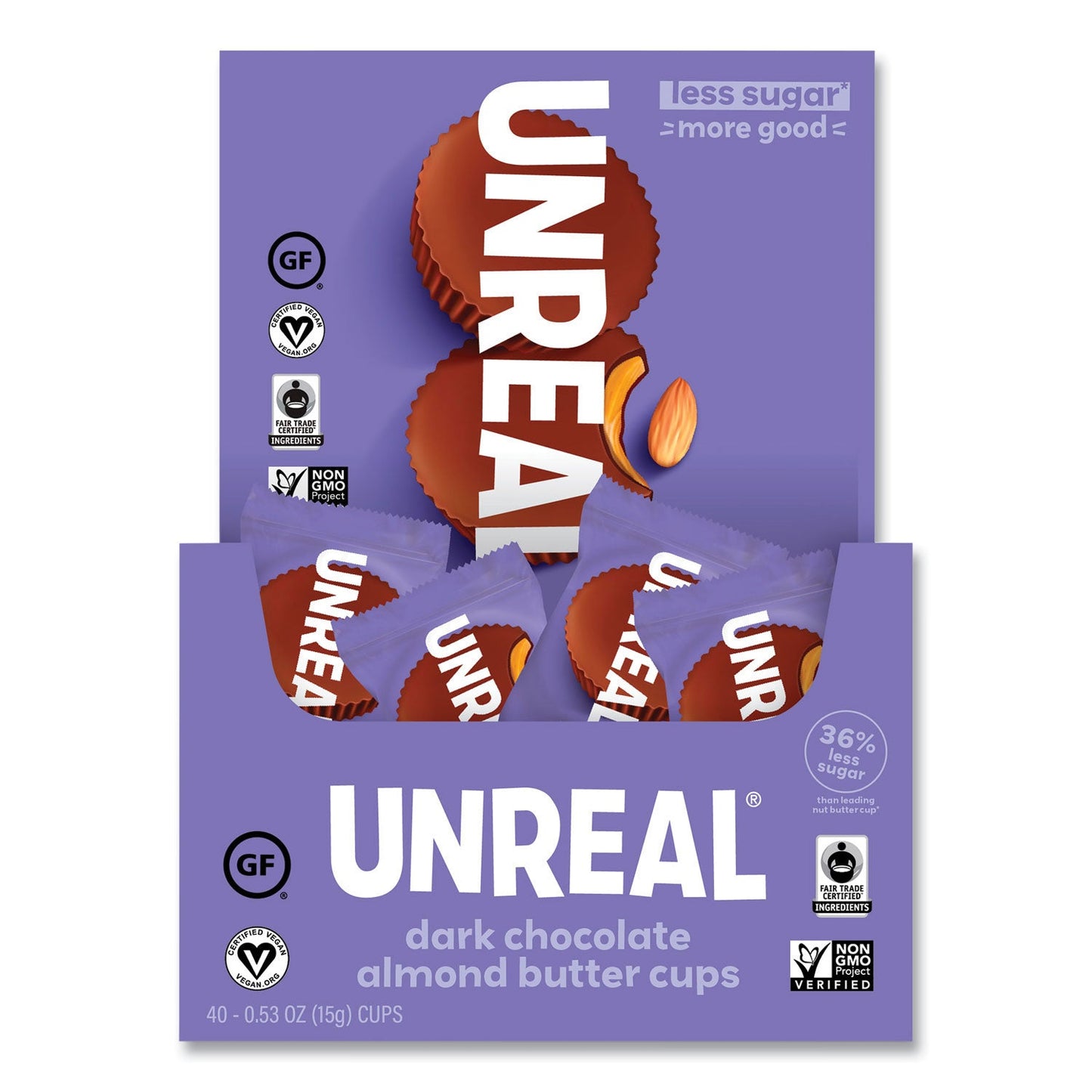 Unreal Dark Chocolate Almond Butter Cups, 0.53 oz, Individually Wrapped, 40/Pack (GRR22002089)