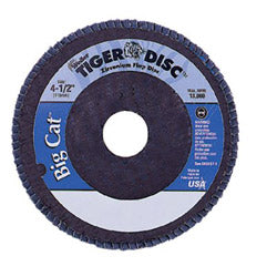 Weiler Tiger® Big Cat® High Density Flap Disc, 4-1/2 in dia, 60 Grit, 7/8 in Arbor, 12000 RPM, Type 27 (804-50804)