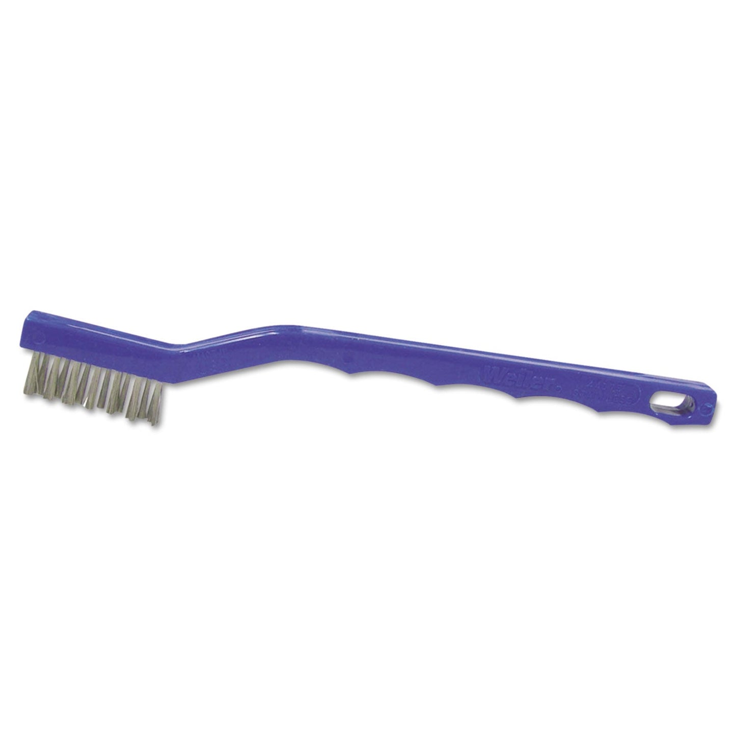 Weiler Small Hand Scratch Brush, 7-1/2 in, 3 X 7 Rows, Stainless Steel Wire, Curved Plastic Handle (804-44075)