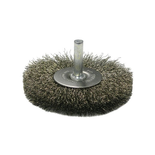 Weiler Crimped Wire Radial Wheel Brush, 3 in dia x 1/2 in W Face, 0.014 Stainless Steel Wire, 20000 RPM, 1/4 in Stem (804-17978)