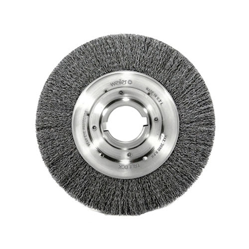 Weiler Medium-Face Crimped Wire Wheel, 10 in dia x 1-1/8 in W Face, 0.0118 in Stainless Steel Wire, 3600 RPM (804-06530)