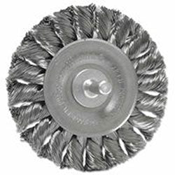 Weiler Standard Twist Knot Wire Wheel, 3-1/4 in dia x 3/8 in W Face, 0.014 in Stainless Steel Wire, 25000 RPM, 1/4 in Stem (804-17684)