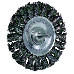 Weiler Standard Twist Knot Wire Wheel, 4 in dia x 1/2 in W Face, 0.014 in Steel Wire, 20000 RPM, 1/4 in Stem (804-17687)