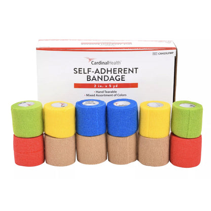 Cardinal Health™ Cohesive Bandage 2 Inch X 5 Yard Self-Adherent Closure Assorted Colors NonSterile Standard Compression (1211014_BX)