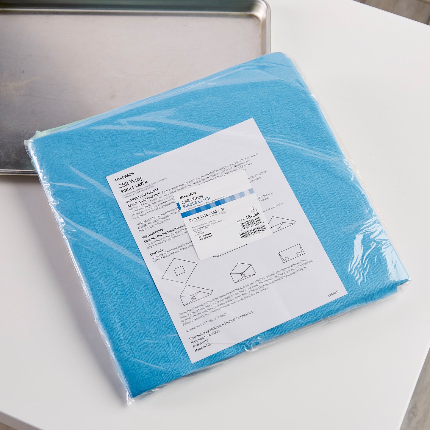McKesson Sterilization Wrap Blue 15 X 15 Inch Single Layer Cellulose Steam / EO Gas (1156117_CS)