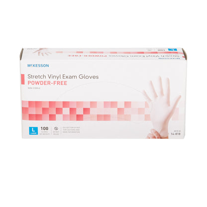 McKesson Exam Glove Large NonSterile Stretch Vinyl Standard Cuff Length Smooth Ivory Not Rated (409744_BX)