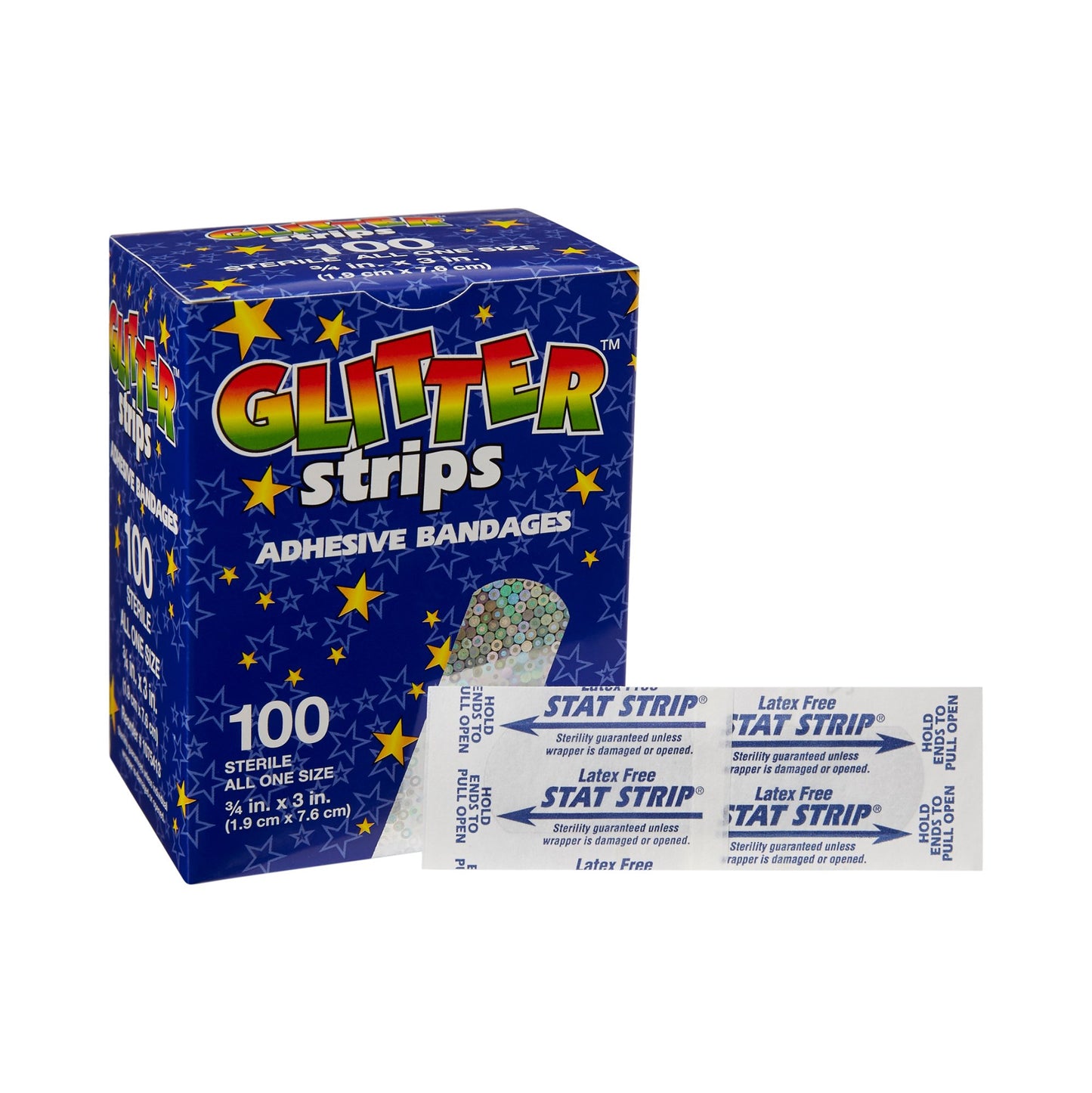Glitter™ Stat Strip® Adhesive Strip 3/4 X 3 Inch Plastic Rectangle Kid Design (Glitter Strips) Sterile (256700_CS)