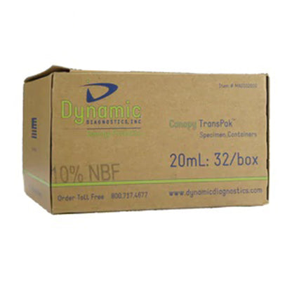 Dynamic Diagnostics Prefilled Formalin Container 20 mL Fill in 40 mL (1.35 oz.) Screw Cap Patient Information NonSterile (1193635_BX)