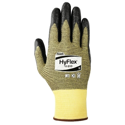 Ansell 11-510 Nitrile Palm Coated Gloves, Size 6, Yellow/Black (012-11-510-6)