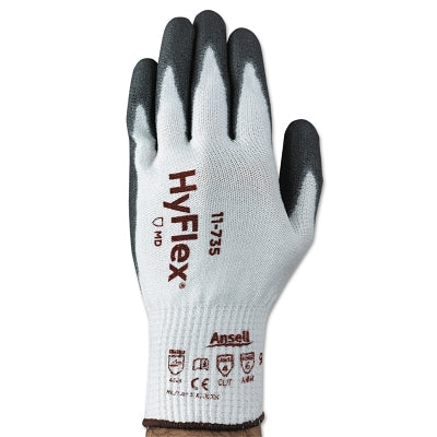 Ansell 11-735 Polyurethane Palm Coated Gloves, Size 11, White/Gray (012-11-735-11)