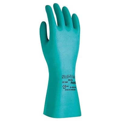 Ansell Solvex® 37-155 Nitrile Gloves, Gauntlet Cuff, Unlined, Size 7, Green, 15 mil (012-37-155-7)