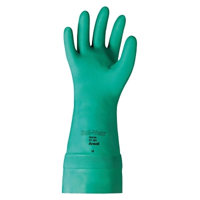 Ansell Solvex® 37-165 Nitrile Gloves, Gauntlet Cuff, Unlined, Size 10, Green, 22 mil (012-37-165-10)