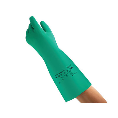 Ansell Solvex® 37-165 Nitrile Gloves, Gauntlet Cuff, Unlined, Size 7, Green, 22 mil (012-37-165-7)