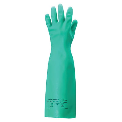 Ansell Solvex® 37-185 Nitrile Gloves, Gauntlet Cuff, Unlined, Size 7, Green, 22 mil (012-37-185-7)