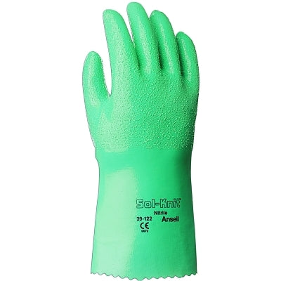 Ansell 39-122 12 in Reinforced Nitrile Gloves, Gauntlet Cuff, Interlock Knit Cotton Lined, Size 9, Green (012-39-122-9)