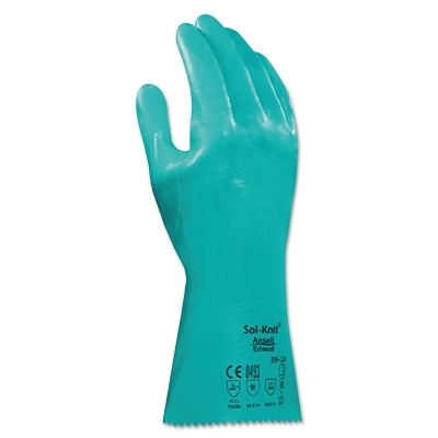 Ansell 39-124 14 in Reinforced Nitrile Gloves, Gauntlet Cuff, Interlock Knit Cotton Liner, Size 10, Green (012-39-124-10)