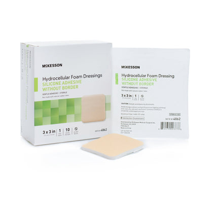 McKesson Foam Dressing 3 X 3 Inch Without Border Film Backing Silicone Gel Adhesive Square Sterile (1083085_BX)