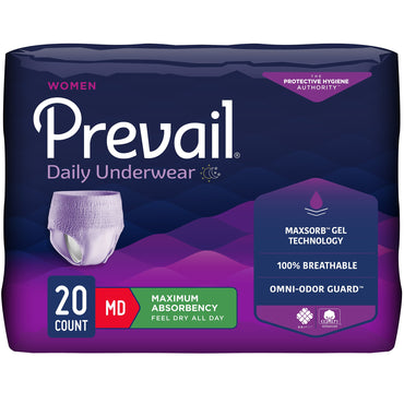 Prevail® Daily Underwear Female Adult Absorbent Underwear Pull On with Tear Away Seams Medium Disposable Heavy Absorbency (889081_CS)