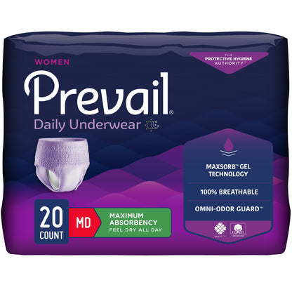 Prevail® Daily Underwear Female Adult Absorbent Underwear Pull On with Tear Away Seams Medium Disposable Heavy Absorbency (889081_BG)