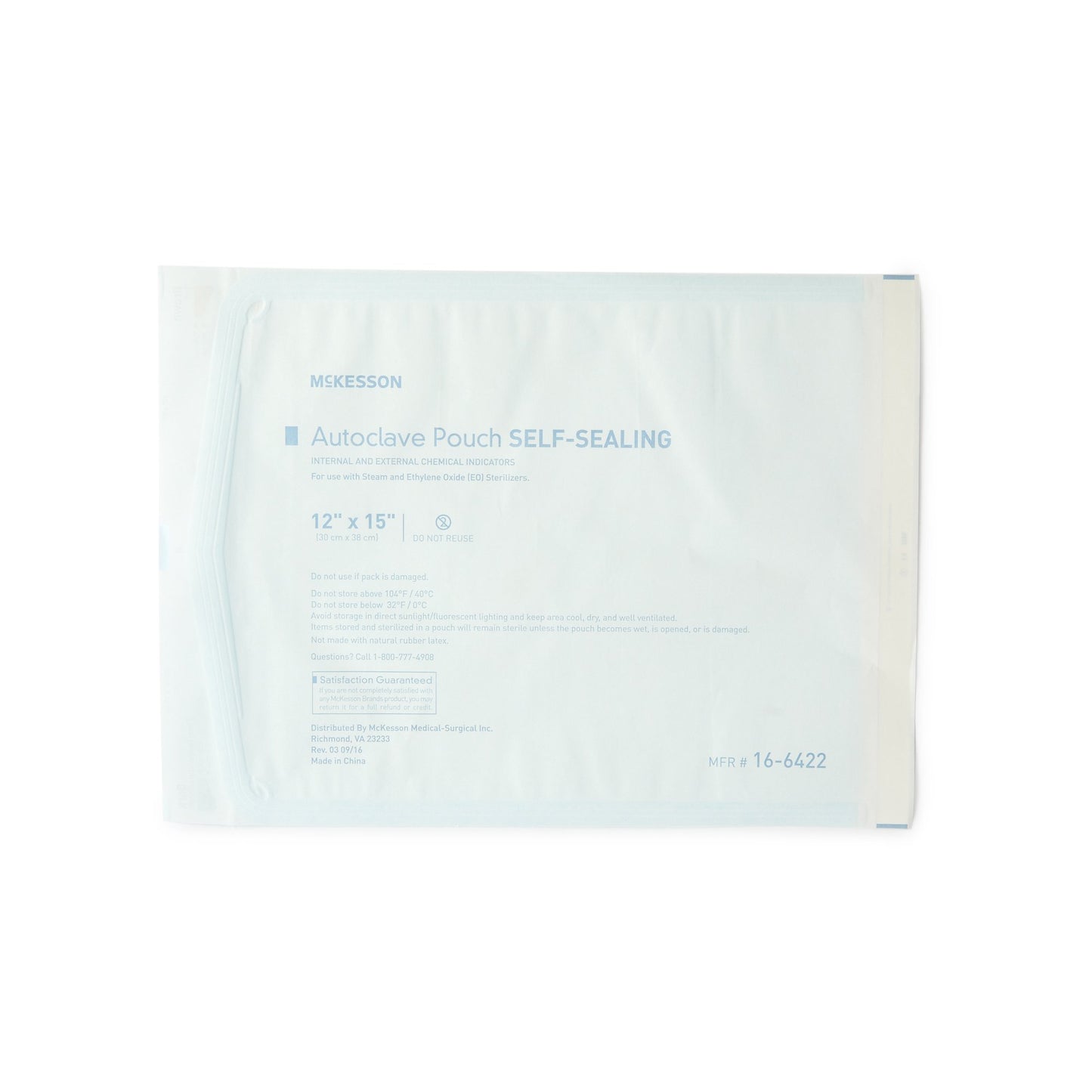 McKesson Sterilization Pouch Ethylene Oxide (EO) Gas / Steam 12 X 15 Inch Transparent Blue / White Self Seal Paper / Film (960947_CS)