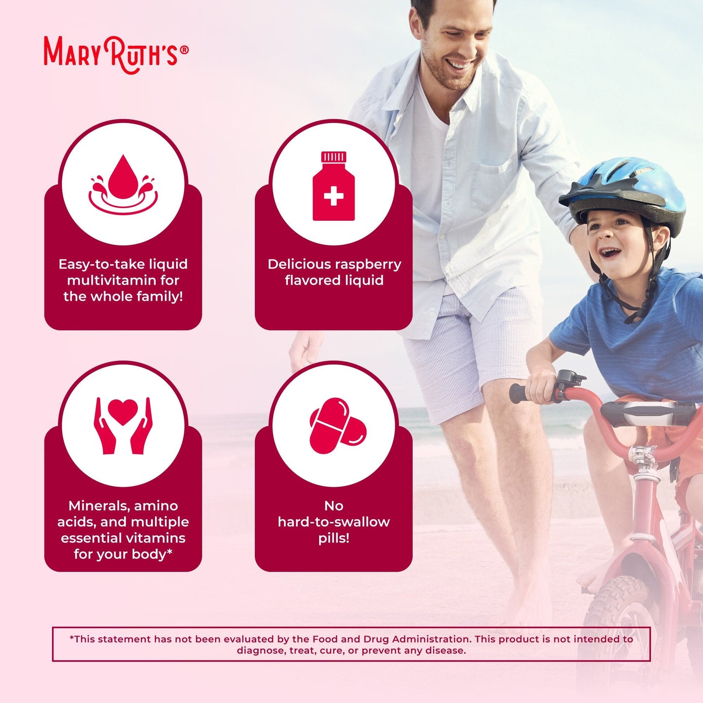 Mary Ruth's® Liquid Morning Multivitamin Dietary Supplement Vitamin A / C / D / E 80 mcg - 8 mg - 1.7 mcg - 1.5 mg Strength Liquid 30 oz. Raspberry Flavor (1271761_EA)