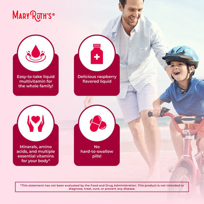 Mary Ruth's® Liquid Morning Multivitamin Dietary Supplement Vitamin A / C / D / E 80 mcg - 8 mg - 1.7 mcg - 1.5 mg Strength Liquid 30 oz. Raspberry Flavor (1271761_EA)
