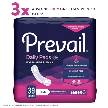 Prevail® Daily Pads Bladder Control Pad 13 Inch Length Heavy Absorbency Polymer Core One Size Fits Most (810356_PK)