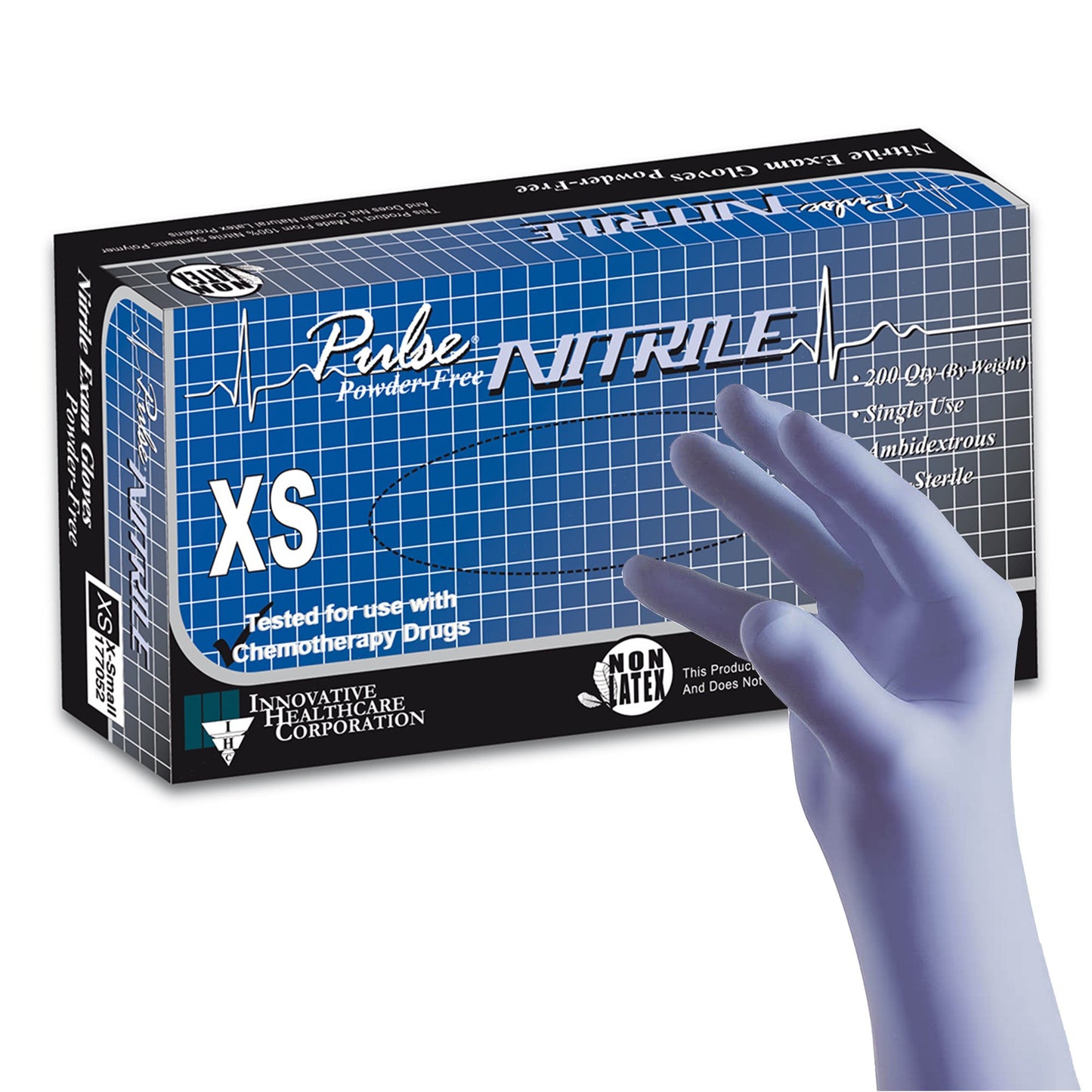 Pulse® Nitrile Exam Glove X-Small NonSterile Nitrile Standard Cuff Length Textured Fingertips Aqua Blue Chemo Tested / Fentanyl Tested (764268_EA)