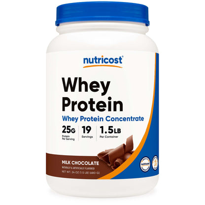 Nutricost Whey Protein Concentrate Oral Supplement Chocolate Flavor Powder 1.5 lb. Canister (1270267_BT)