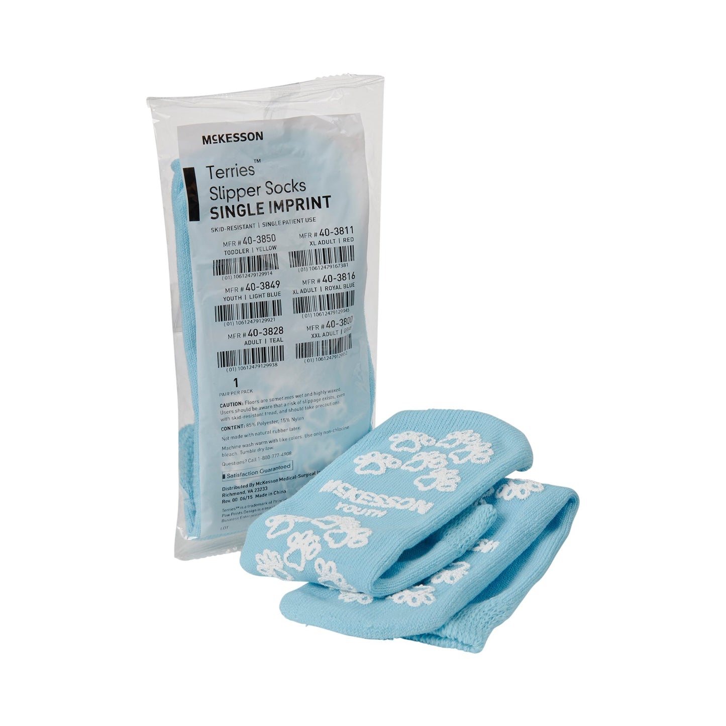 McKesson Terries™ Slipper Socks Unisex Child Single Tread Single Patient Use Light Blue (334873_CS)