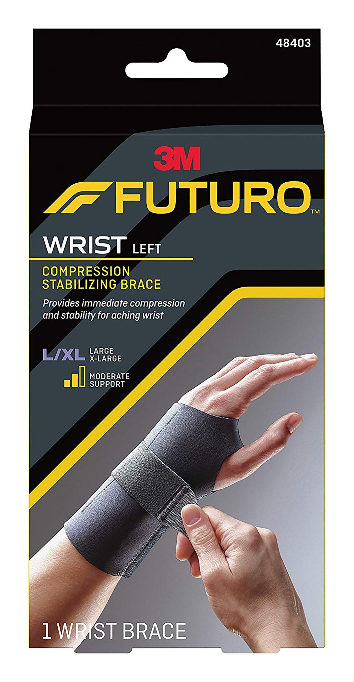 Futuro™ Compression Stabilizing Wrist Brace Low Profile Aluminum / Nylon / Polyester / Polyethylene / Spandex / Silicone Left Hand Black Large / X-Large (971916_EA)