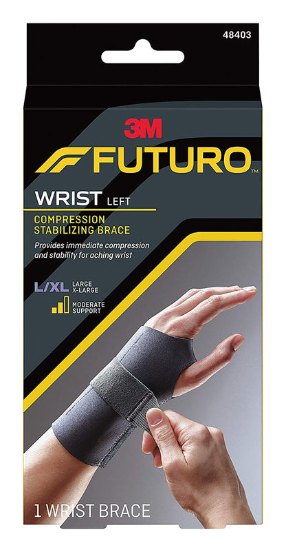 Futuro™ Compression Stabilizing Wrist Brace Low Profile Aluminum / Nylon / Polyester / Polyethylene / Spandex / Silicone Left Hand Black Large / X-Large (971916_EA)