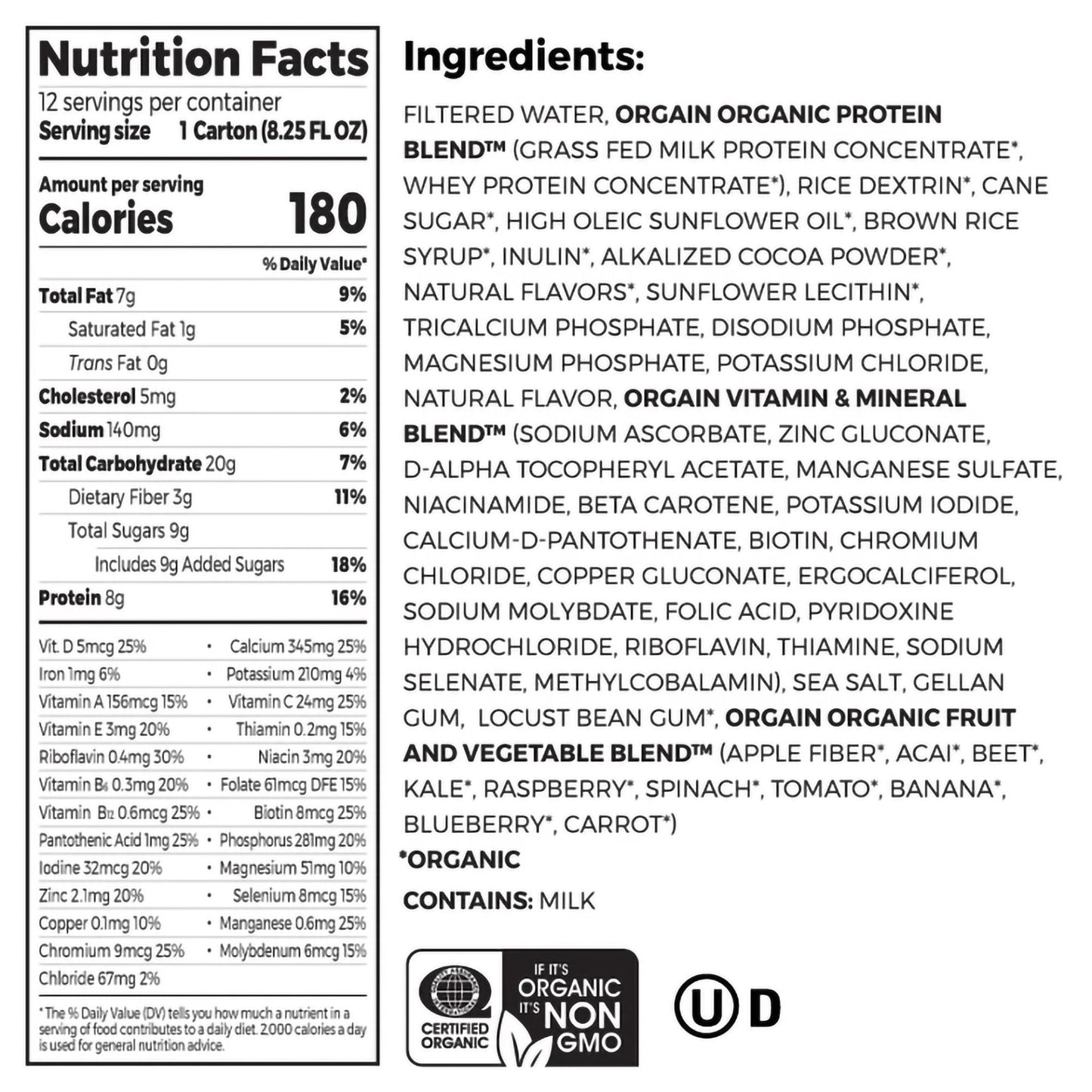 Orgain® Kids Protein™ Organic Nutritional Shake Pediatric Oral Supplement Chocolate Flavor 8.25 oz. Carton Liquid Organic (1100496_EA)