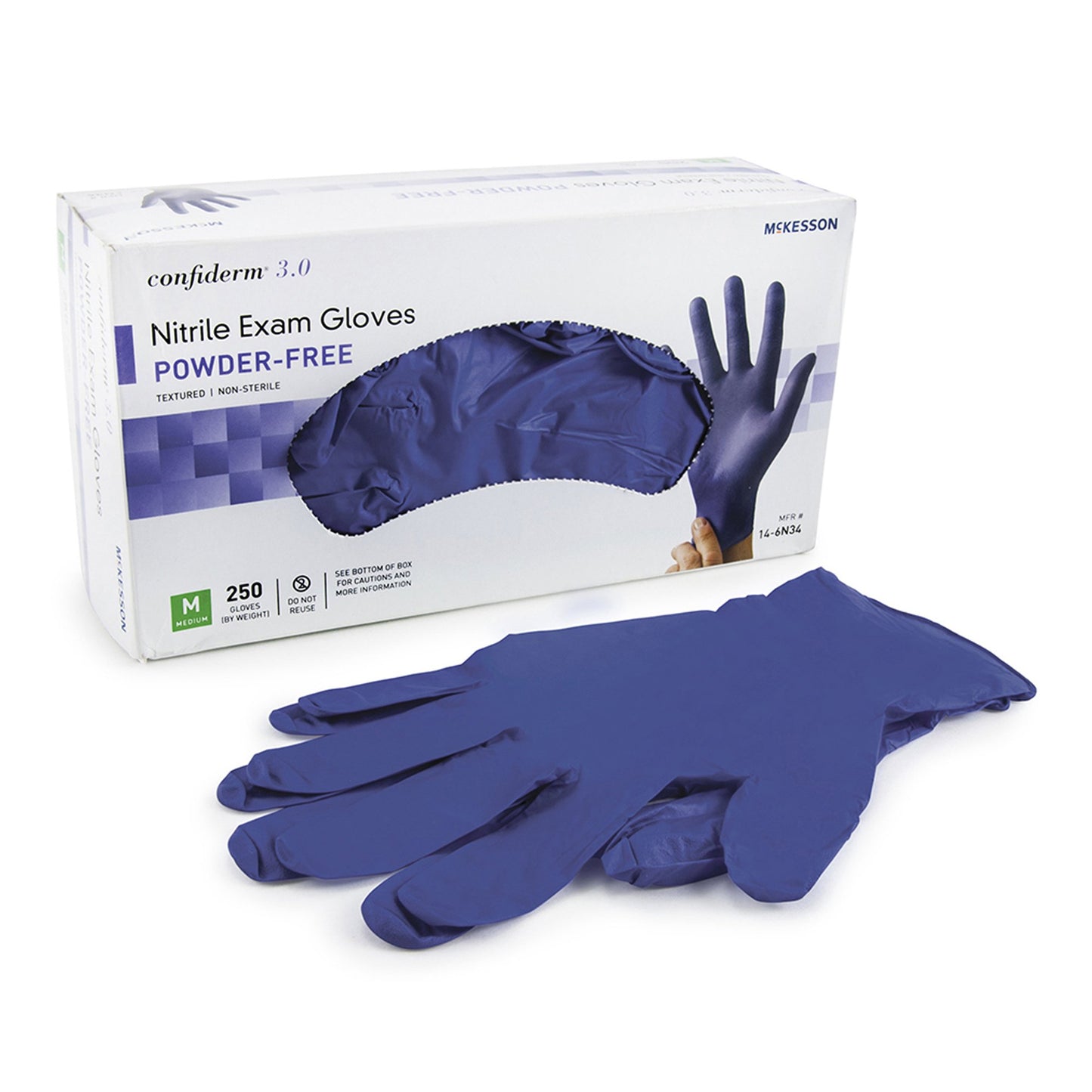 McKesson Confiderm® 3.0 Exam Glove Medium NonSterile Nitrile Standard Cuff Length Textured Fingertips Blue Not Rated (957802_CS)