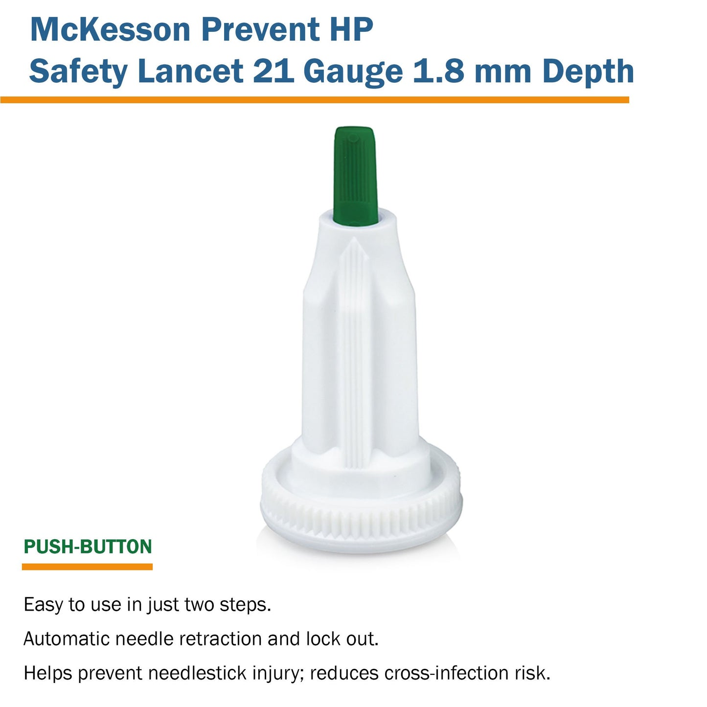 McKesson Prevent® HP Safety Lancet 21 Gauge Retractable Push Button Activation Finger (1217984_BX)