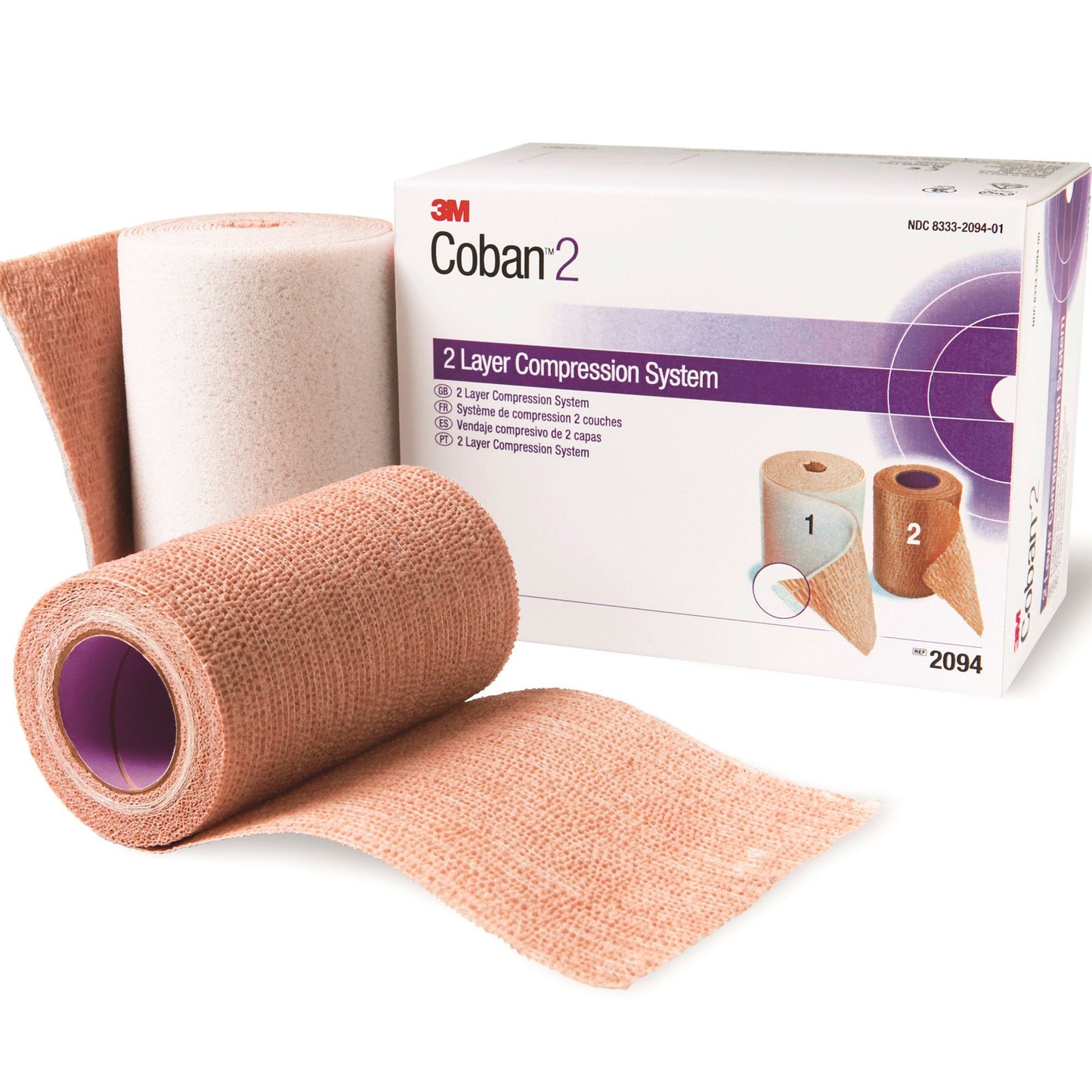 3M™ Coban™ 2 2 Layer Compression Bandage System 2-9/10 Yard X 4 Inch / 4 Inch X 5-1/10 Yard Self-Adherent / Pull On Closure Tan / White NonSterile 35 to 40 mmHg (989726_BX)